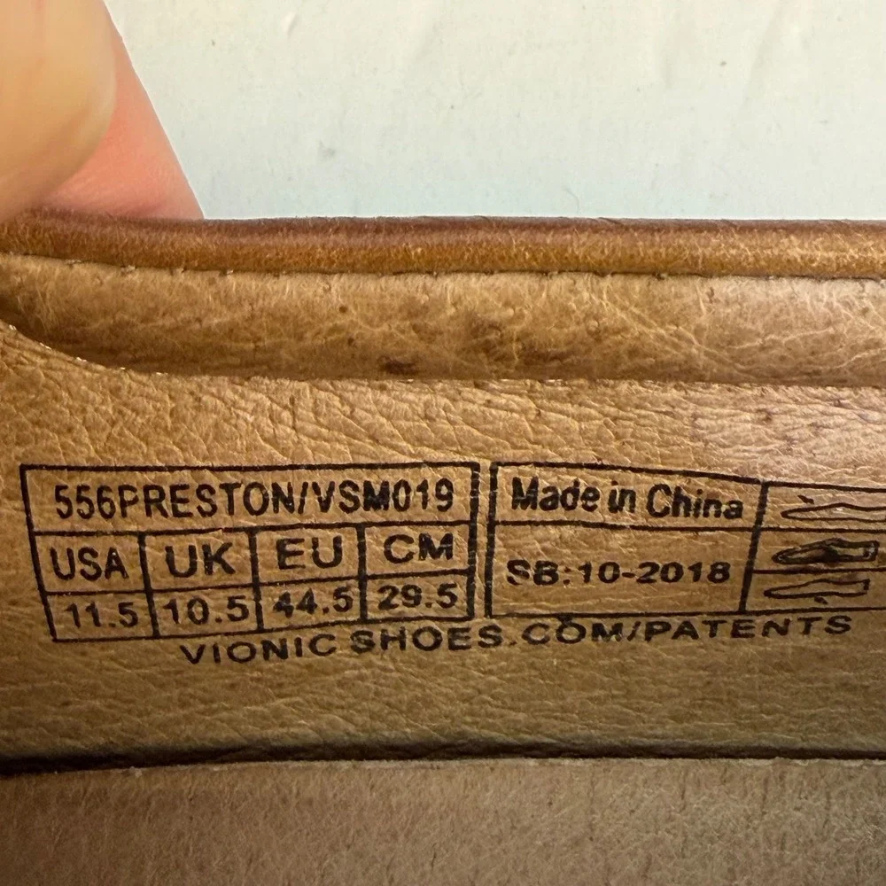 Vionic Preston Mens Tan Leather Loafers Slip On Shoes VSM019 Size 11.5